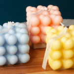 Blue, pink and Yellow heart bubble candle