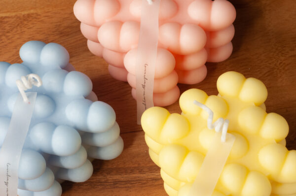 Blue, pink and Yellow heart bubble candle
