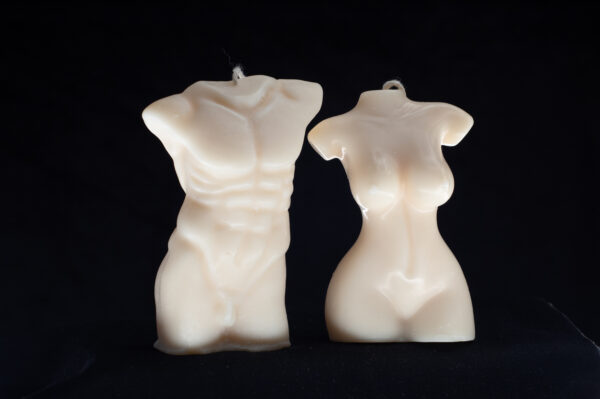 Male and female naked figure candles