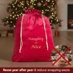 Red velvet santa sack with embroidery - large christmas sack for gifts.