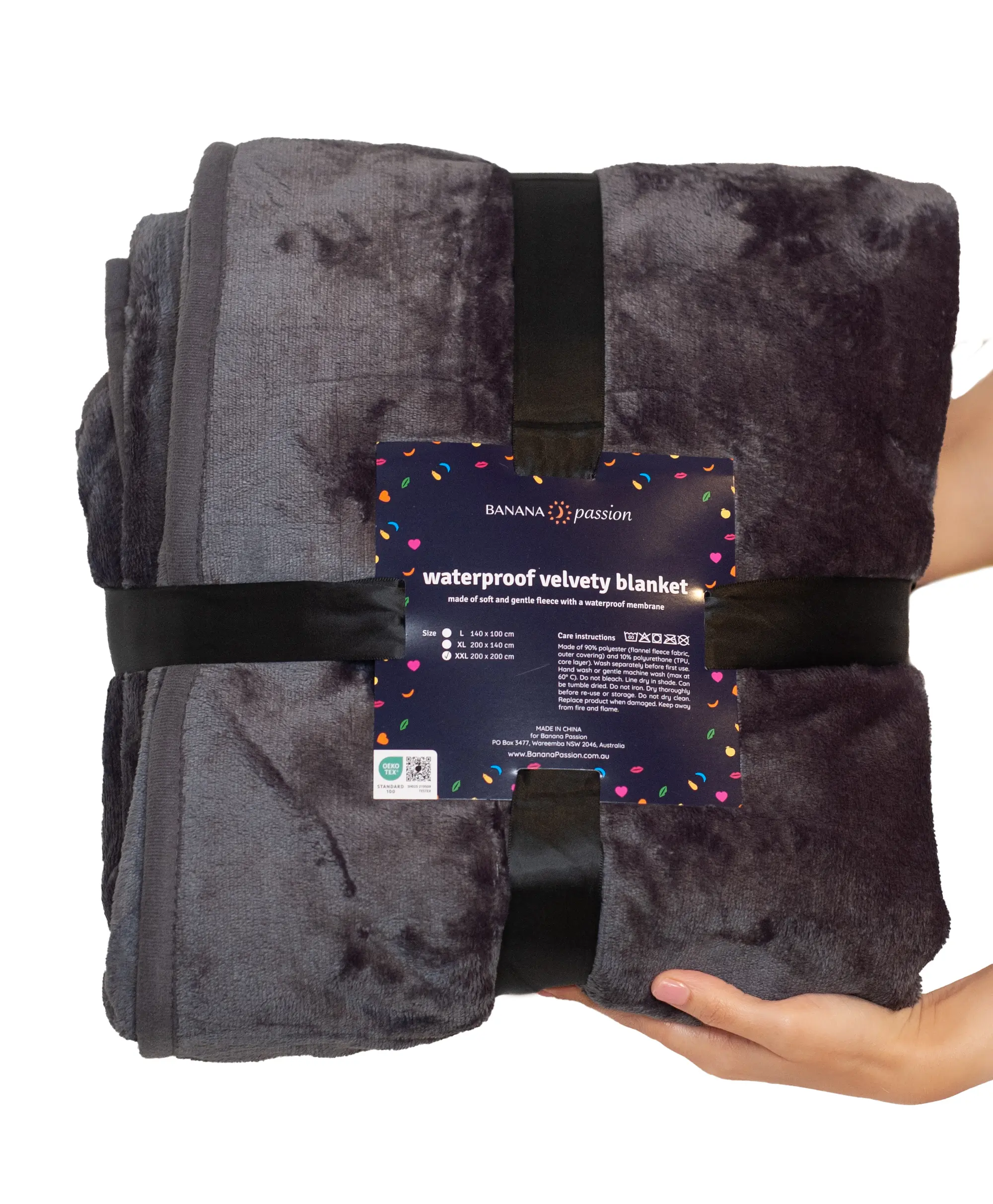 Packaging of waterproof Splash Blanket. This is also known as a sex blanket