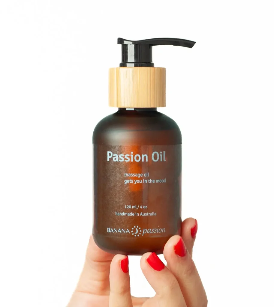 Banana Passion Jasmine Massage Oil—made from pure jasmine flowers, perfect to spice things up in the bedroom. Sensual date night massage oil and nourishing body oil for couples’ romance, intimacy, and increased libido.