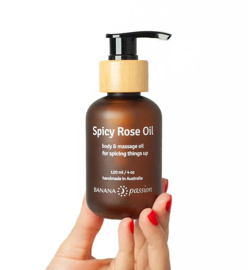 This image features Banana Passion's Au Naturel Unscented Massage Oil—formulated for sensitive skin, allergy-friendly, and safe for external use on private (intimate) areas such as penis, clitoris, and vulva. Perfect for pregnancy-safe massage, gentle intimacy, and nourishing body care—non-toxic, unscented, and ideal for couples' self-care rituals.