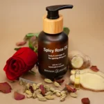 Banana Passion Spicy Rose Massage Oil ingredients—rose, ginger, cardamom. Sensual massage oil for couples’ date nights, romance, libido boost, intimate connection, and body wellness.