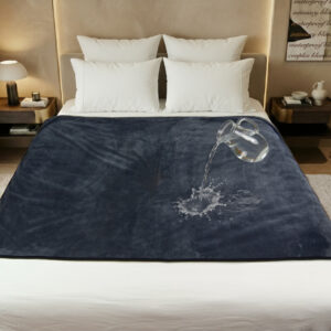 Waterproof intimacy blanket spread over a bed, soft fleece top with leakproof backing to keep sheets dry during spills and playful moments. This velvety waterproof blanket is the best intimacy blanket in Australia.