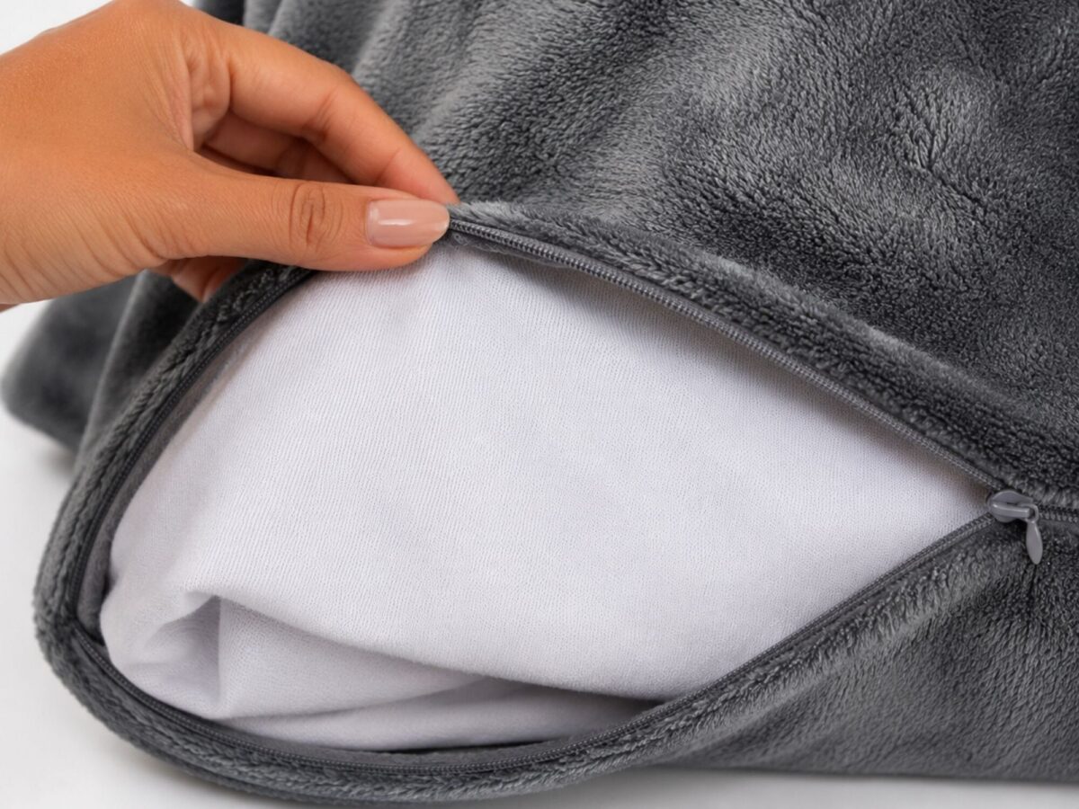 Jersey backing lining used in a waterproof pillowcase which is made of polyester, and great for humping or using it in the bedroom for a great time. Concealed nylon zip sewn into the seam of a waterproof pillow protector